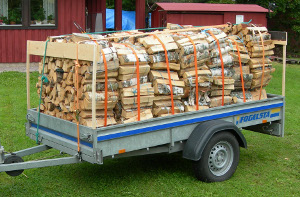 Firewood bundles on trailer